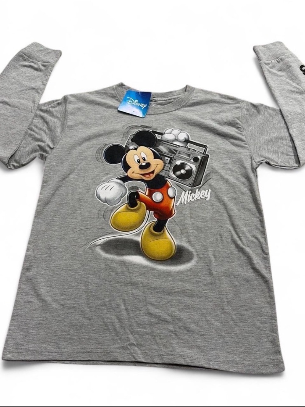 NWT Disney Gray Long-Sleeve Mickey Mouse Graphic Tee Sz L NWT